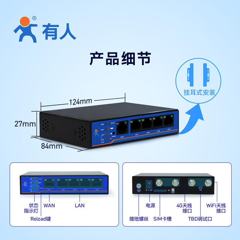 【有人物联网】4G插卡工业路由器多网口wifi无线稳定联网lte全网通移动联通电信5网口上网USR-G805s - 图1