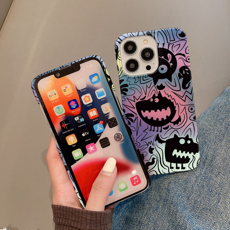 渐变黑怪 适用iPhone15Pro手机壳14ProMax菲林硬壳苹果13保护套12个性创意耐脏XSMAX男女款11/XR磨砂78