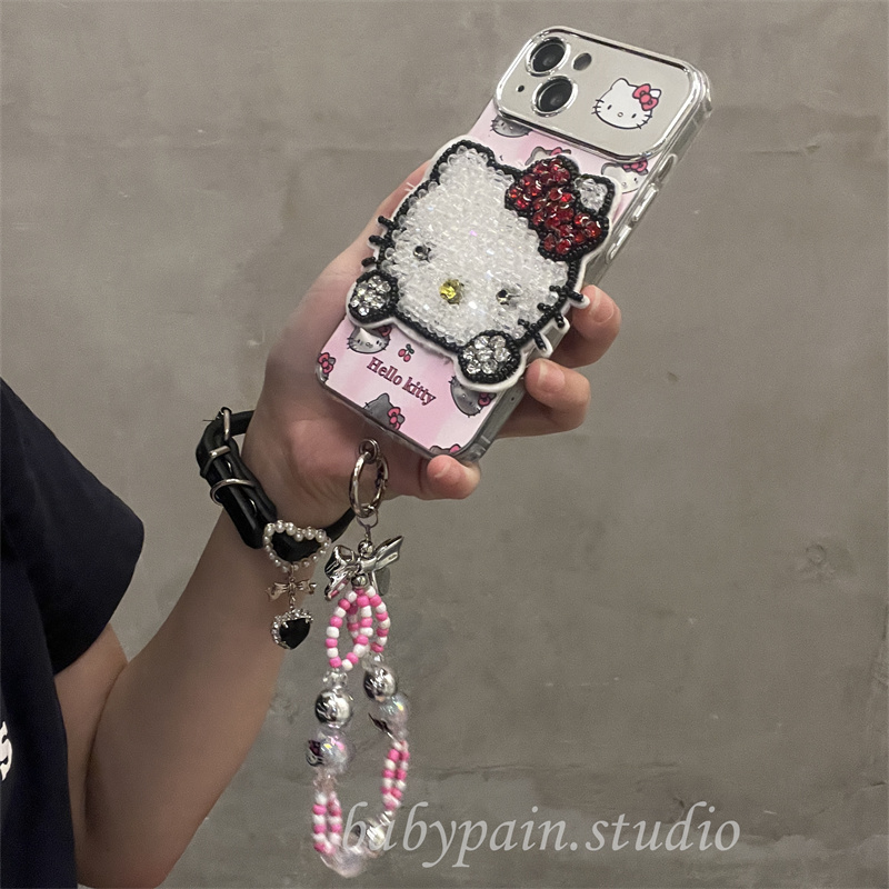 ins风少女心可爱镶钻猫咪适用iPhone15promax手机壳苹果13pro可爱卡通链条12防摔14pro新款15pro保护套11甜美