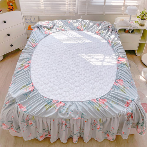 田园风小碎花夹棉床笠式床裙二合一单件花边床罩全包防滑四季通用 - 图2