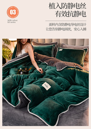 冬季加厚牛奶绒珊瑚绒四件套双面加绒被套床裙法莱法兰绒床上用品 - 图2