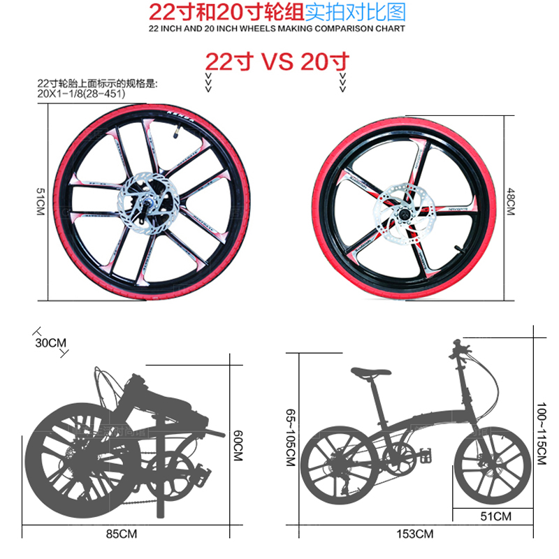 HITO品牌 20/22寸折叠自行车超轻便携铝合金变速男女成人自行车-图2