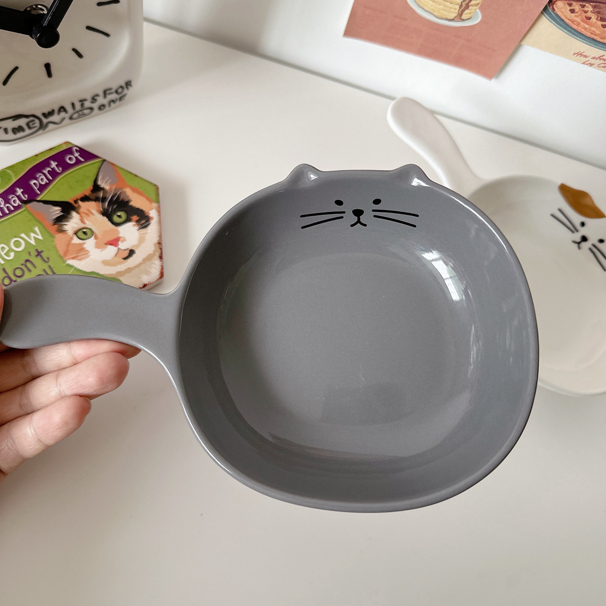 韩国ins猫咪陶瓷带把手柄盘子家用餐盘碗焗饭烤盘水果零食小菜碗,淘宝优惠券,粉丝福利购,淘宝优惠卷