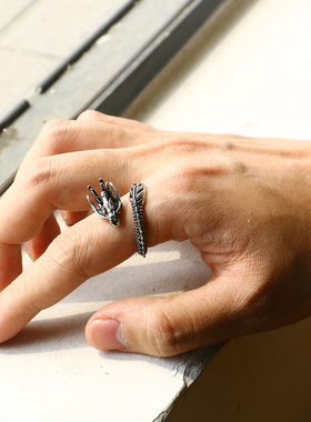 时尚男925纯银复古戒指