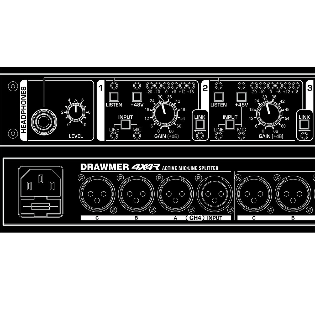 Drawmer 4X4R 四进十六出 话筒/信号分配器 监听控制器 - 图3
