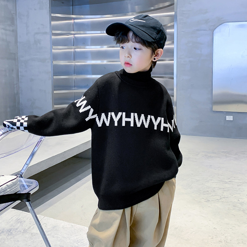 儿童冬季黑色加绒高领打底毛衣2025新款男童秋冬装潮牌加厚针织衫,淘宝优惠券,粉丝福利购,淘宝优惠卷