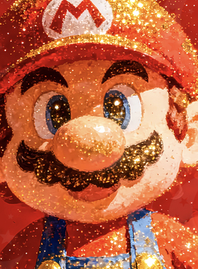 星空金色马里奥A/B版马年新年超级玛丽超级马力欧兄弟Mario装饰画