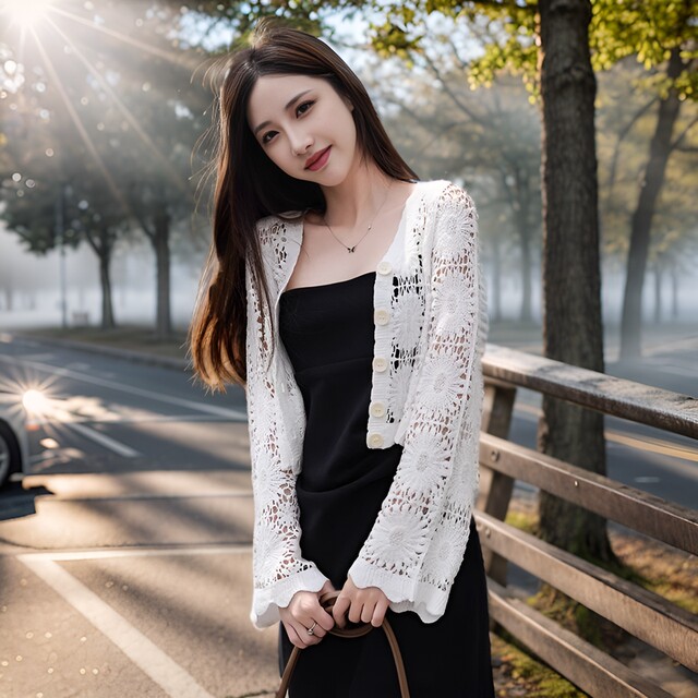 ເສື້ອລູກໄມ້ hollow-sleeved ບາງ cardigan ສໍາລັບແມ່ຍິງ 2024 ພາກຮຽນ spring ດູໃບໄມ້ລົ່ນ summer ກັບ suspender skirt ປ້ອງກັນແສງແດດ shawl ແລະ blouse ຂະຫນາດນ້ອຍ