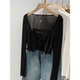 ເສື້ອຍືດສັ້ນ tulle chiffon lace-up blouse ມີ suspenders