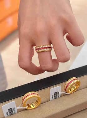 彩虹满钻黄金戒指5D硬金999足金