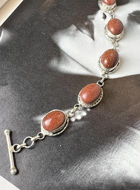 925纯银金沙石手链古董首饰