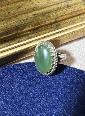 中古手工银饰天然和田玉戒指7号