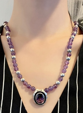天然紫水晶项链印第安设计师