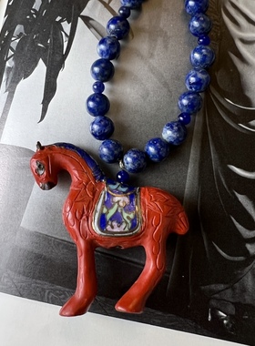 天然青金石项链创汇期出口回流古董首饰景泰蓝项链景漆结合项链