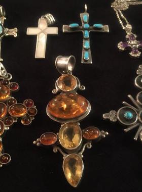 天然宝石古董首饰海外十字架吊坠