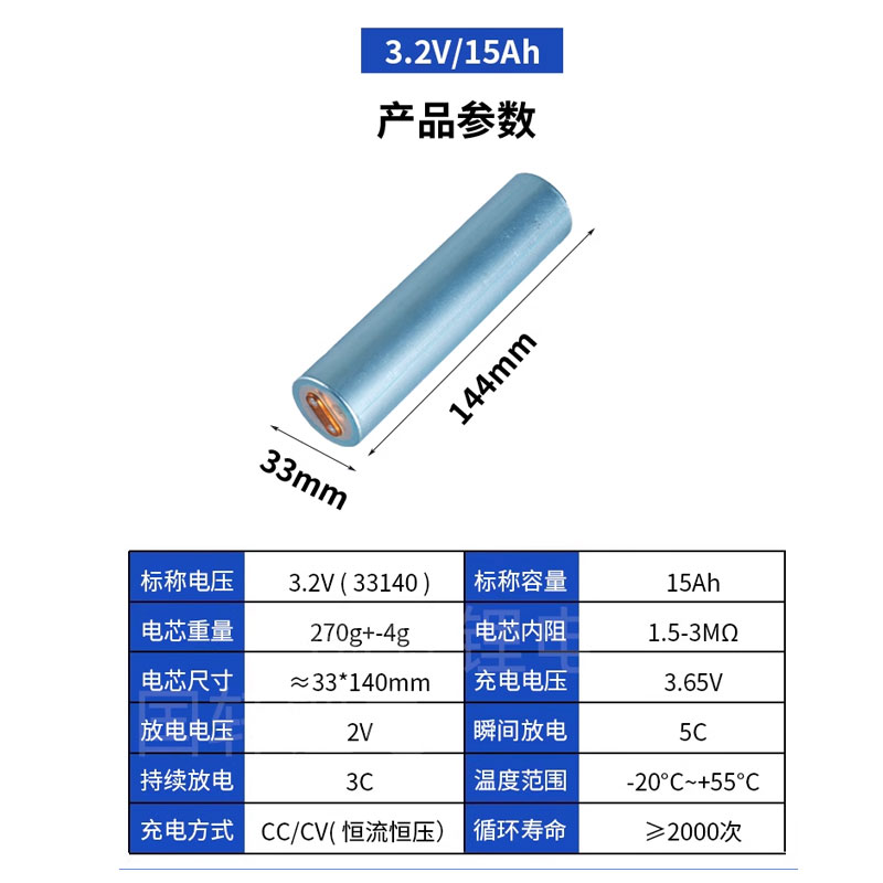 国轩圆柱33140磷酸铁锂电池3.2v15ah电动车太阳储能路灯电源电芯 - 图1