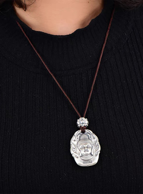 纯银S999本命佛吊坠男士女足银十二生肖大日如来虚空藏项链挂坠