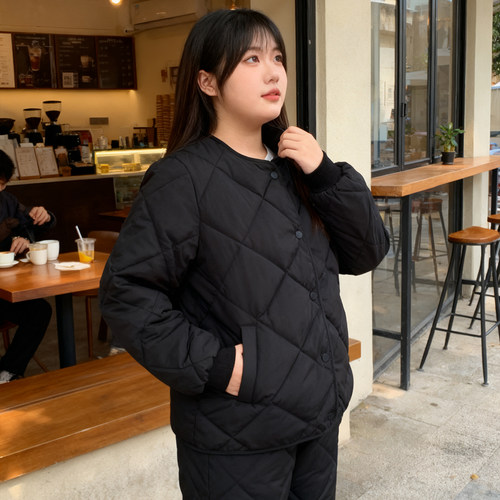 秋冬新款大码女装胖mm加厚保暖菱格羽绒棉服女宽松小个子棉衣外套 - 图3