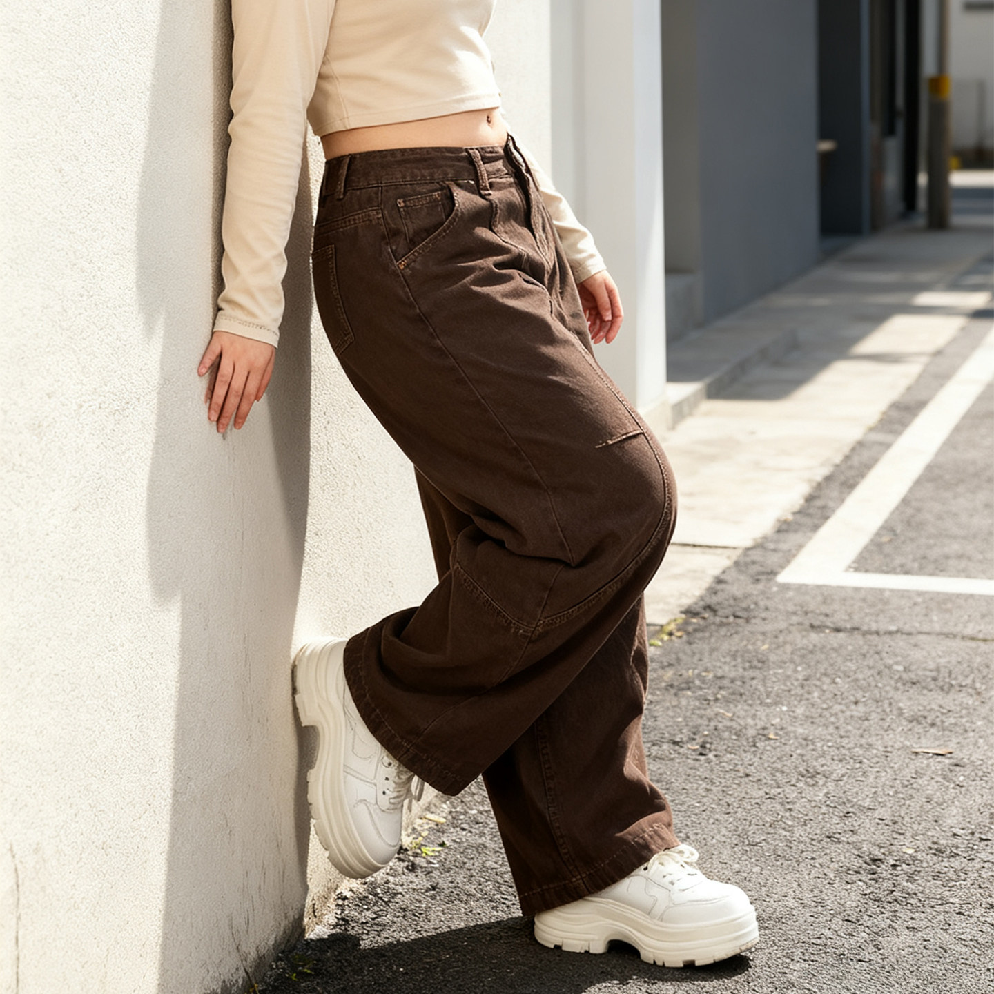 大码女装胖mm美式复古阔腿水洗牛仔裤女高腰宽松显瘦拖地弯刀长裤,淘宝优惠券,粉丝福利购,淘宝优惠卷