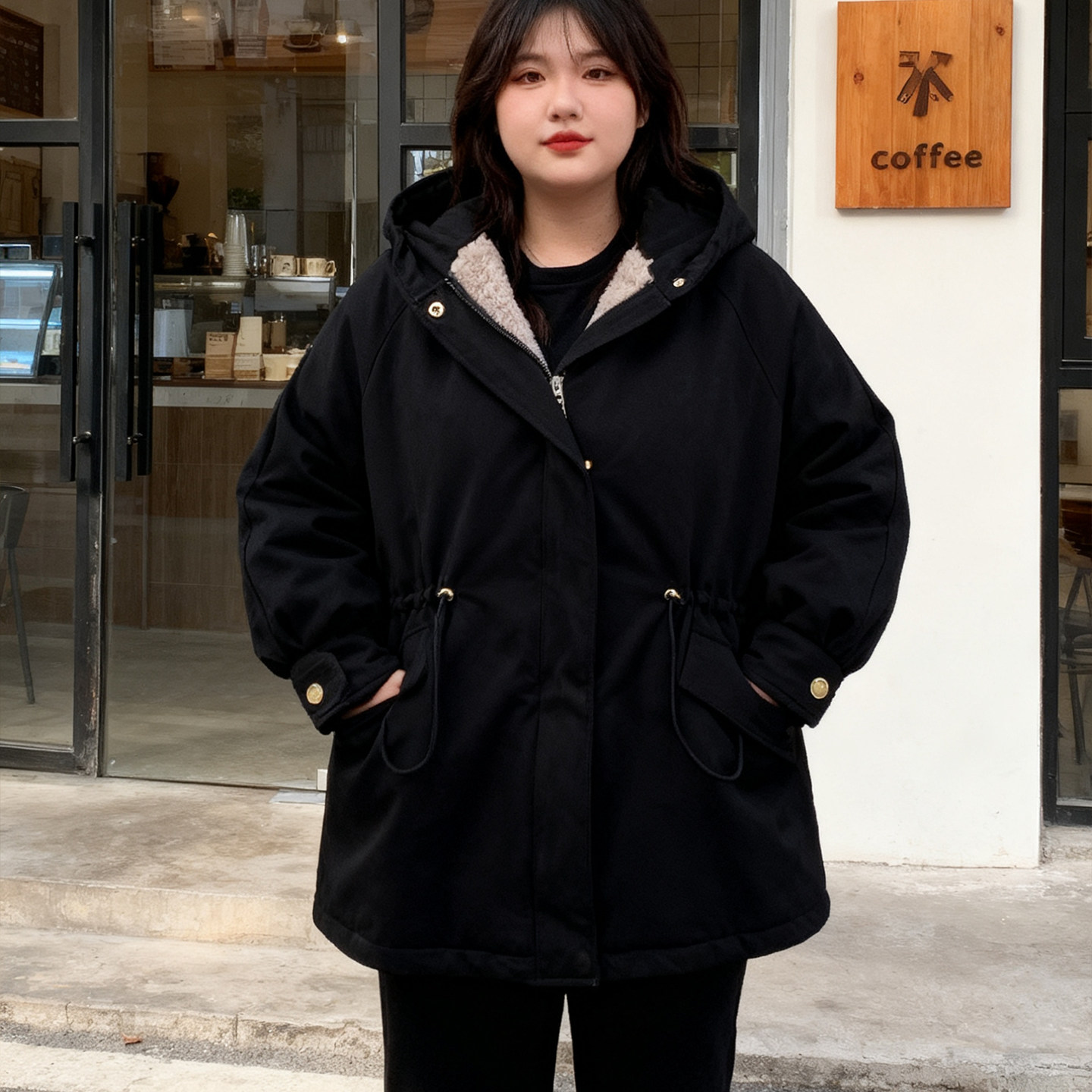 大码女装胖mm韩版加厚连帽棉服外套女宽松百搭加绒保暖显瘦派克服,淘宝优惠券,粉丝福利购,淘宝优惠卷