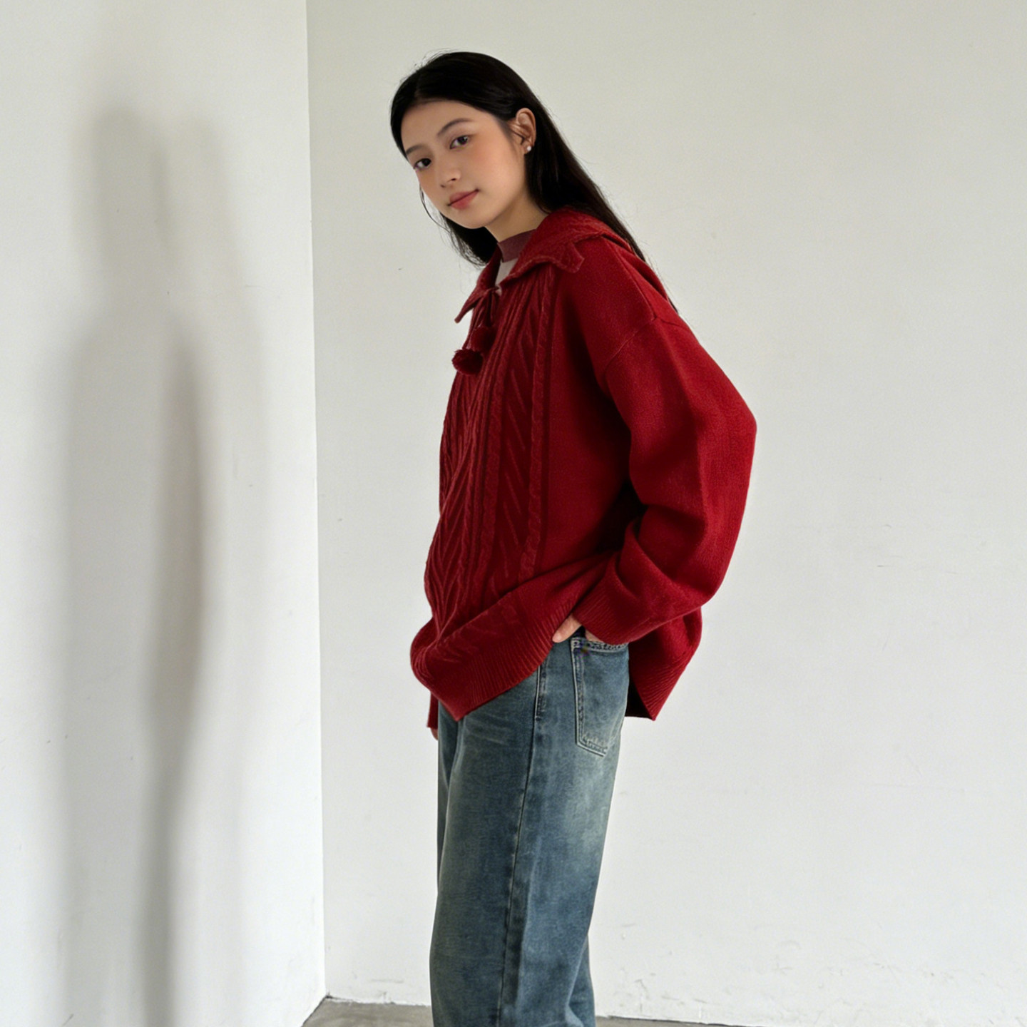 大码女装胖mm圣诞红色麻花针织衫女慵懒风设计感遮肉减龄毛衣上衣,淘宝优惠券,粉丝福利购,淘宝优惠卷