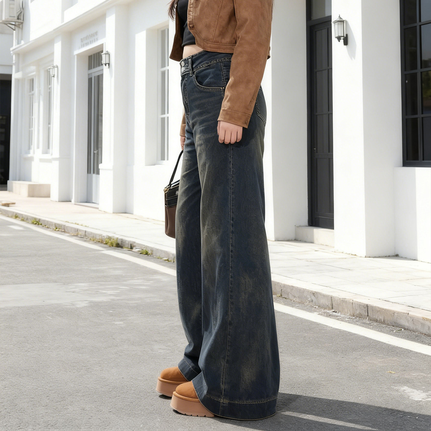 大码胖mm复古高腰阔腿牛仔裤女加绒加厚宽松梨形身材拖地马蹄裤子,淘宝优惠券,粉丝福利购,淘宝优惠卷