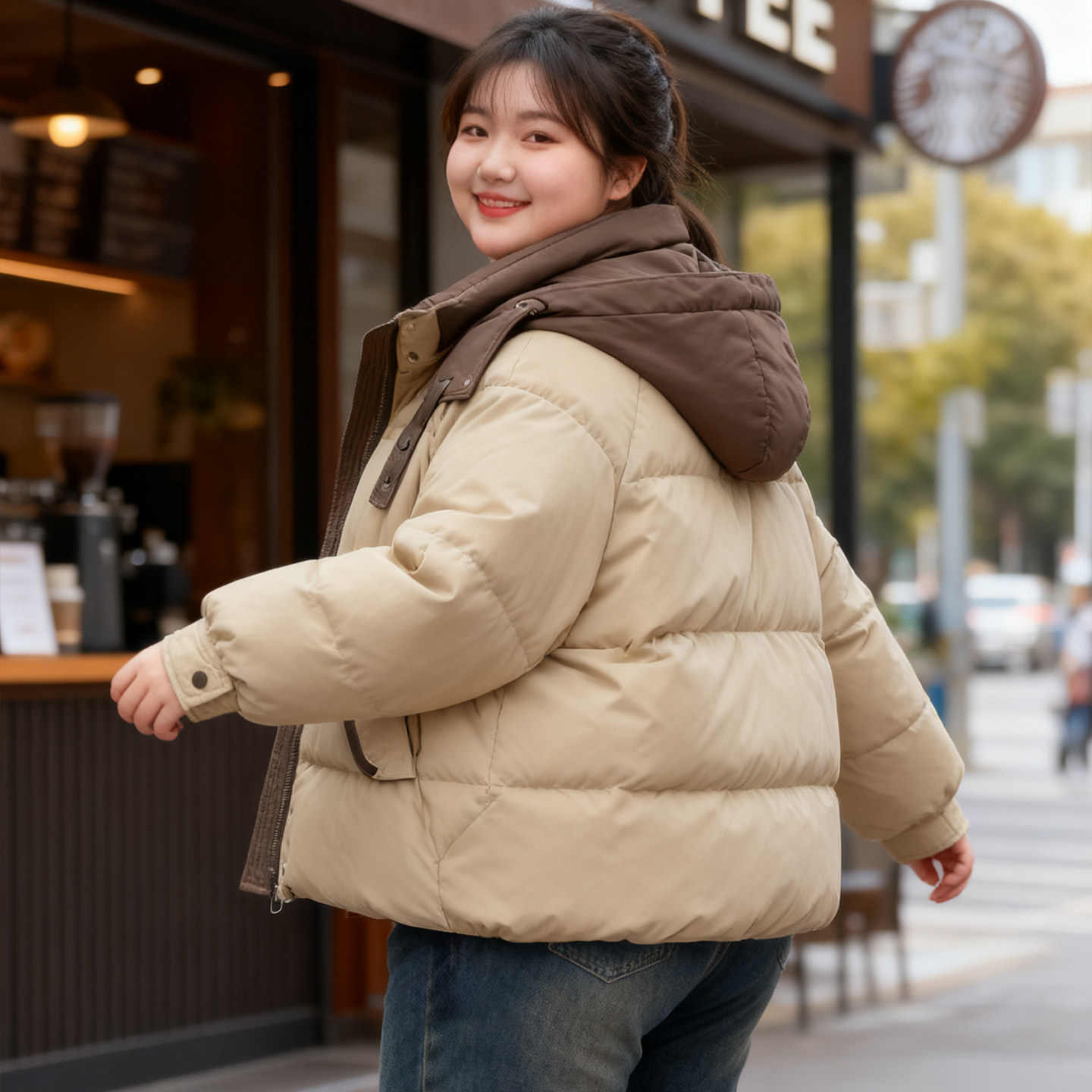 大码胖mm撞色拼接连帽羽绒棉服女冬季加厚保暖百搭面包服棉衣外套,淘宝优惠券,粉丝福利购,淘宝优惠卷