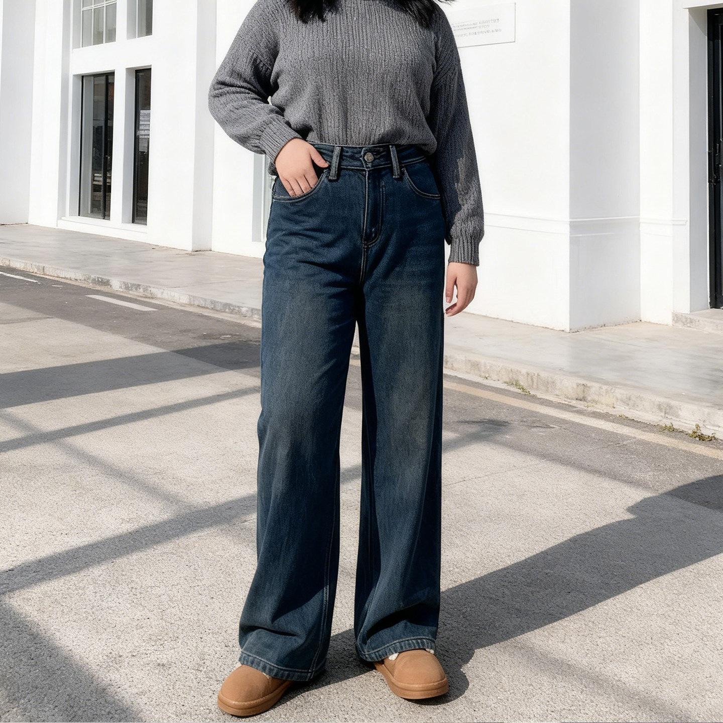 大码女装胖mm加绒牛仔裤女直筒宽松拖地宽松显瘦加厚保暖阔腿裤子,淘宝优惠券,粉丝福利购,淘宝优惠卷