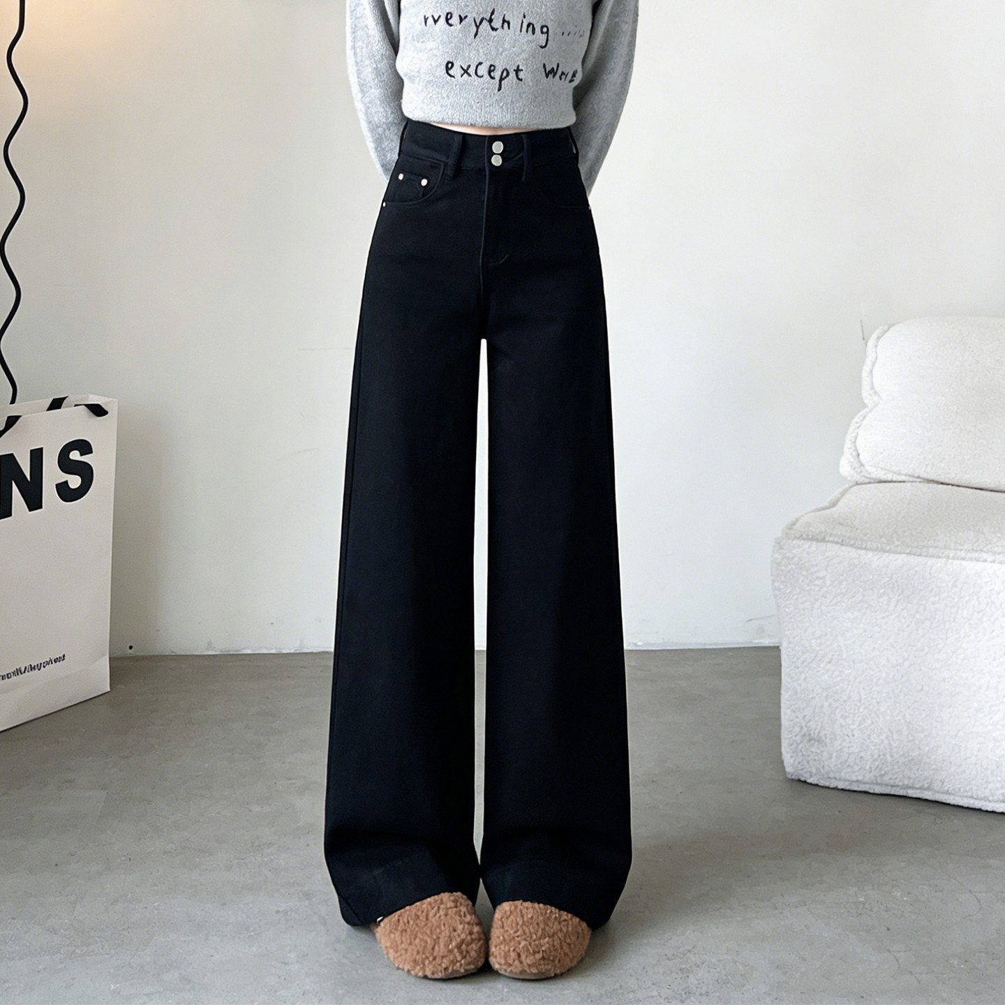 2026春季大码胖mm复古弹力高腰阔腿牛仔裤女梨型身材宽松拖地裤子,淘宝优惠券,粉丝福利购,淘宝优惠卷