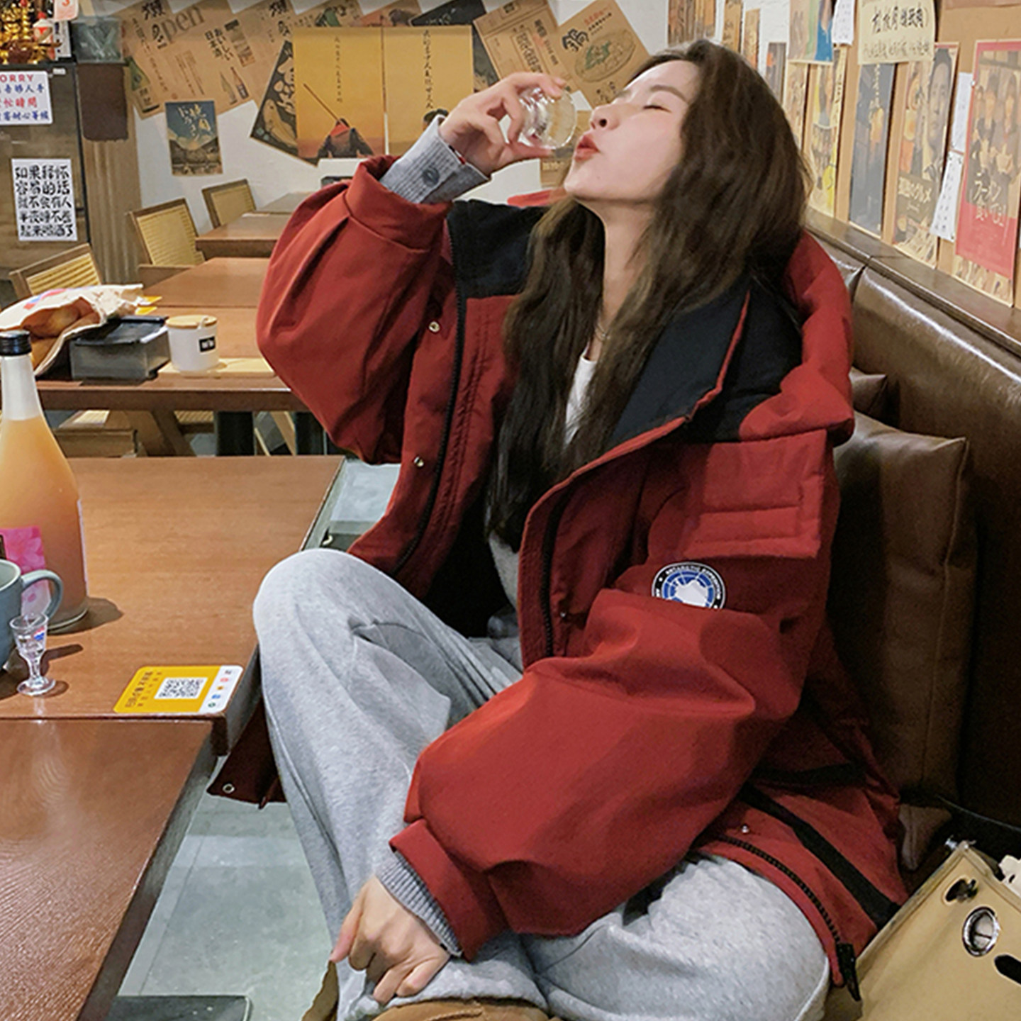 大码女装胖mm红色加厚连帽工装棉服女宽松保暖外套高级感冬季棉袄,淘宝优惠券,粉丝福利购,淘宝优惠卷