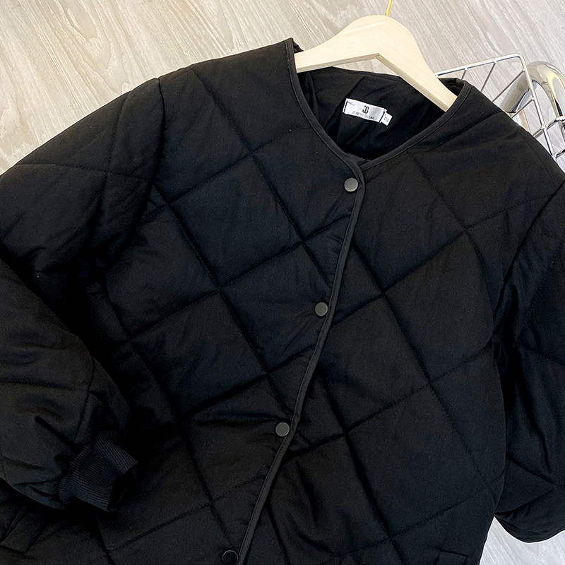 300斤特大码女装胖mm秋冬菱格无领加厚棉衣棉服宽松显瘦短外套女,淘宝优惠券,粉丝福利购,淘宝优惠卷