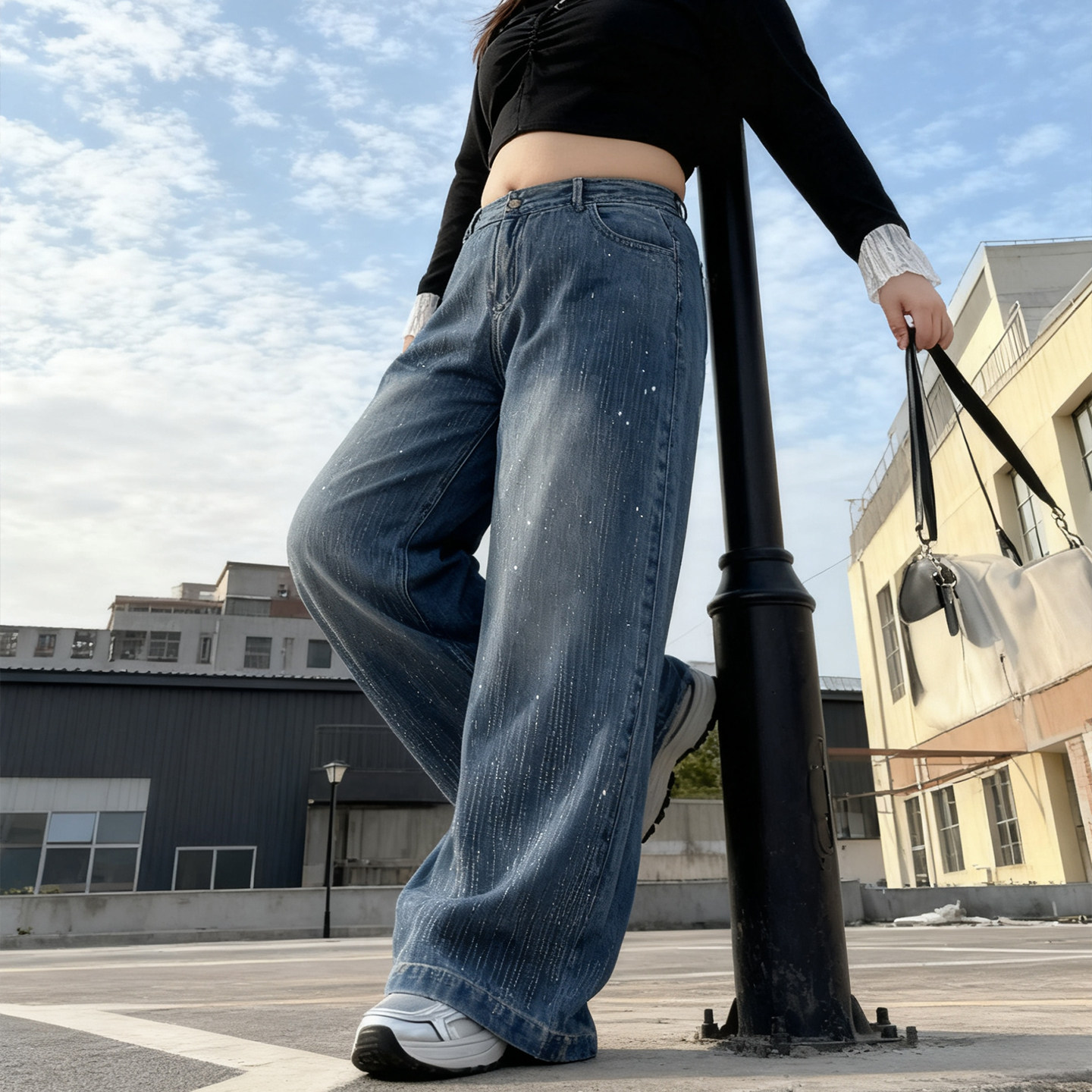 大码胖mm满天星重工烫钻牛仔裤女高腰显瘦宽松显瘦设计感阔腿裤子,淘宝优惠券,粉丝福利购,淘宝优惠卷