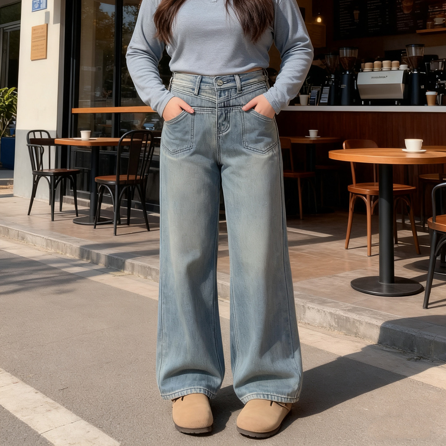 大码女装胖mm水洗垂感加绒加厚牛仔阔腿裤女高腰直筒宽松拖地裤子,淘宝优惠券,粉丝福利购,淘宝优惠卷