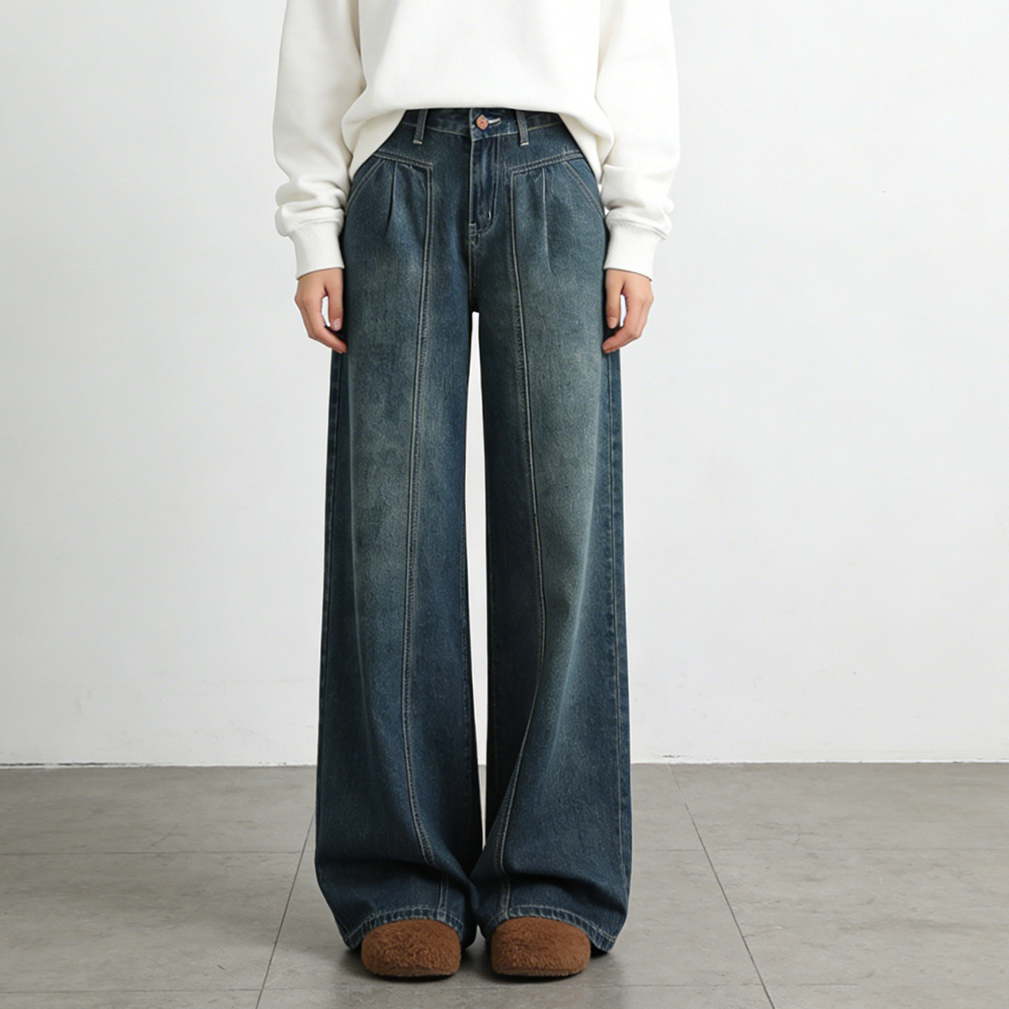 300斤大码胖mm复古阔腿牛仔裤女冬季加绒加厚高腰显瘦垂感直筒裤,淘宝优惠券,粉丝福利购,淘宝优惠卷