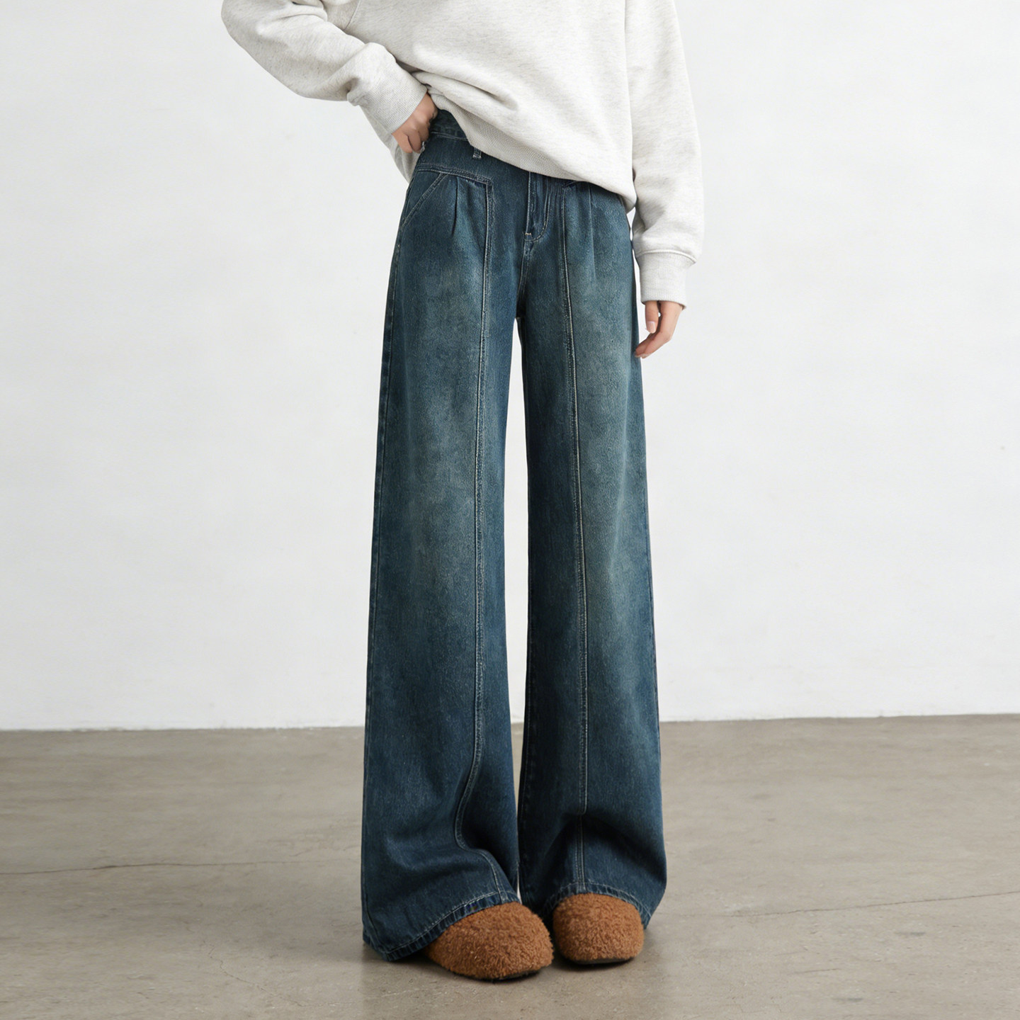 300斤大码胖mm复古阔腿牛仔裤女冬季加绒加厚高腰显瘦垂感直筒裤,淘宝优惠券,粉丝福利购,淘宝优惠卷