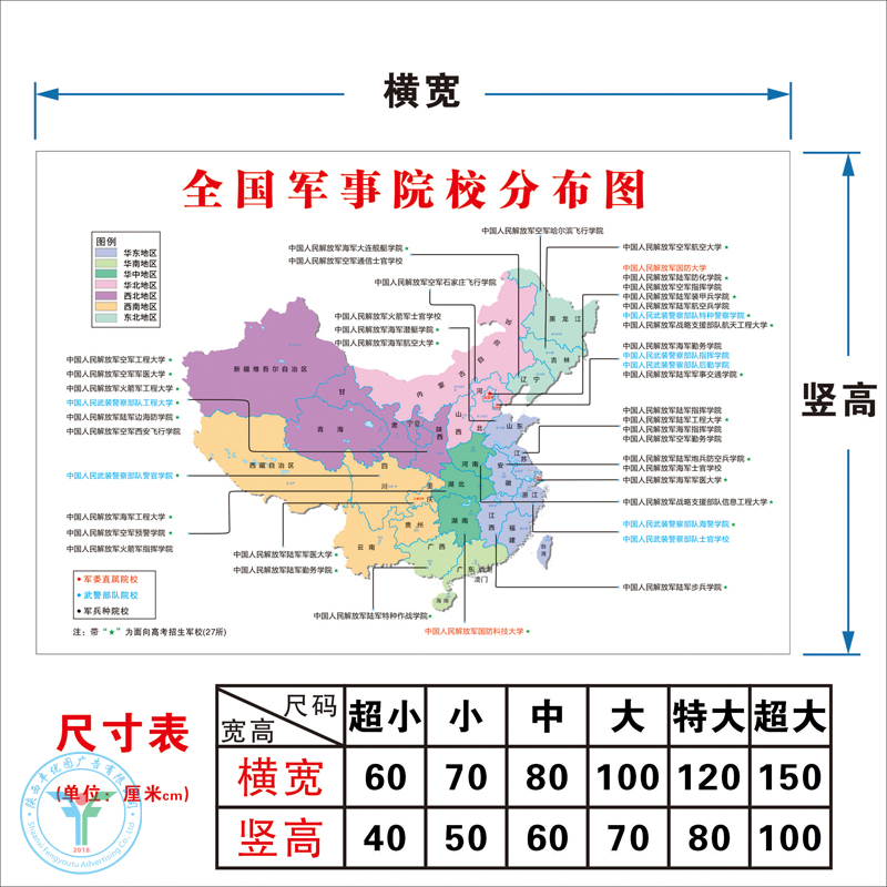 中国军事院校分布图面向高考招生大学名单墙贴贴纸武警高校高清图-图1