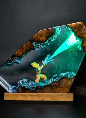 七龙珠孙悟空超级赛亚人雕像火焰之神龙小夜灯床头灯氛围灯摆件