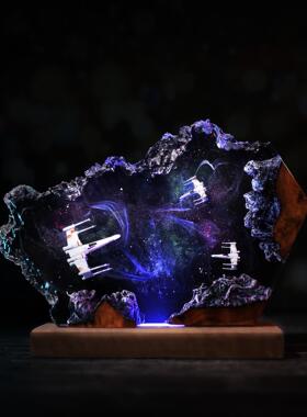 手作星球大战宇宙飞船星舰树脂实木小夜灯氛围灯桌面装饰摆件礼物
