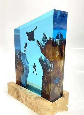 潜水员和蝠鲼树脂小夜灯氛围灯潜水深海探索个性木灯家居装饰礼物