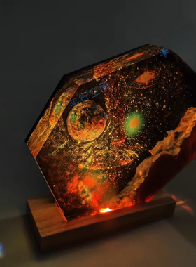 树脂星空宇宙银河系宇航员星际旅行蓝色星球小夜灯氛围灯摆件礼物