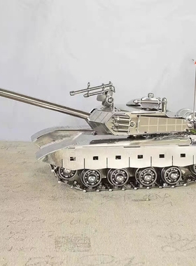 不锈钢手工履带可动坦克战车装甲车模型带LED灯摆件礼物SMG坦克