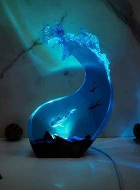 海底世界溶洞海浪造型鲸鲨鱼潜水员氛围灯小夜灯节日创意礼物摆件