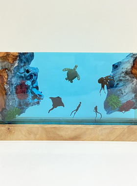海底世界景观溶洞大海龟蝙蝠鱼魔鬼鱼潜水员章鱼珊瑚礁小夜灯摆件