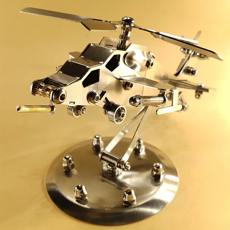 新款手工不锈钢制造i金属工艺品SMG武十直升机模型办公室汽车摆件-图0