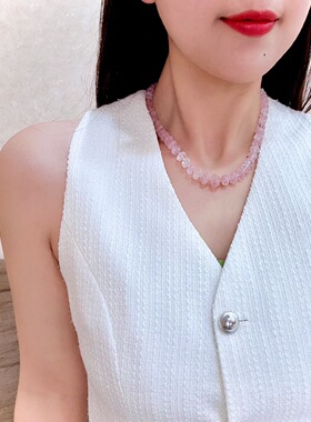 岚心珠宝18K黄金7.5-11.7mm南瓜珠摩根石项链 气质百搭锁骨串珠链