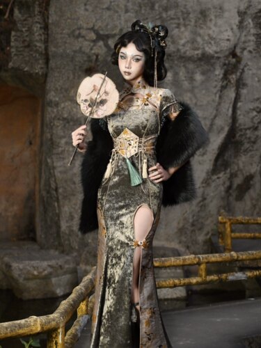 血液供给原创◆春龙祭新中式国风盘扣修身鱼尾长款开衩旗袍连衣裙 - 图2