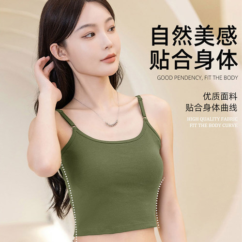 美背吊带背心女春夏短款露脐带胸垫内搭外穿文胸一体修身打底上衣 - 图2