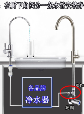 304不锈钢角阀进水三通净水器2分管厨下三通球阀开关家用水机配件