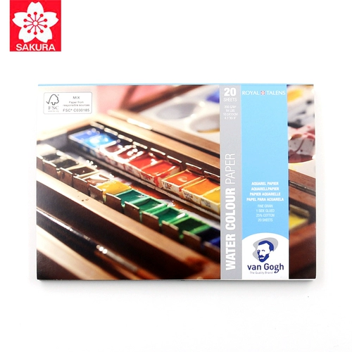 Нидерланды Vangogh вентилятор с высоким содержанием водных цветов Импортированные тонкие линии водяной бумаги 20 ван Гупам Хлопковая Смешанная Спешена Спечная бумага 200 г вишневых цветов