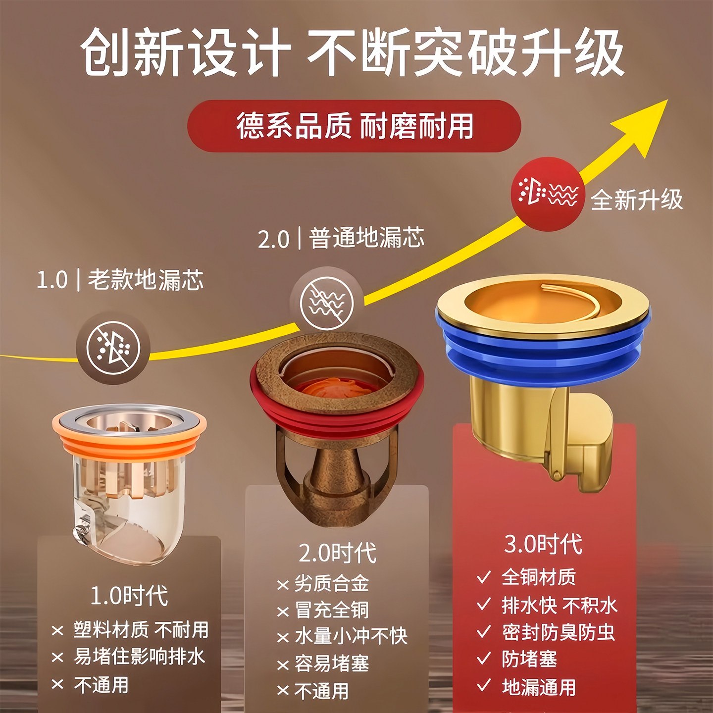 新款家用铜防臭地漏芯卫浴厨房下水道通用排水防虫防堵防异味神器,淘宝优惠券,粉丝福利购,淘宝优惠卷